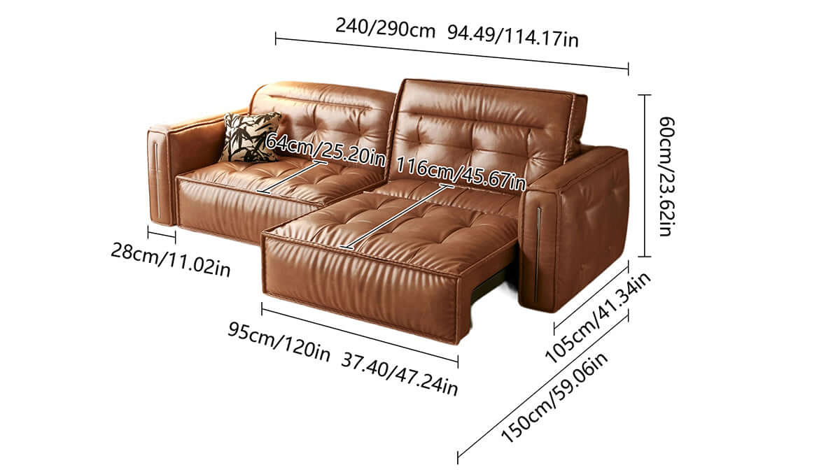 Dimension of Smart Electric Leather Sofa Bed Couch - Vintage-Style Recliner Design