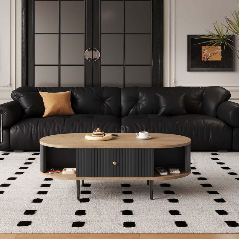 JASIWAY Mid-Century Modern Oval Coffee Table with Drawer