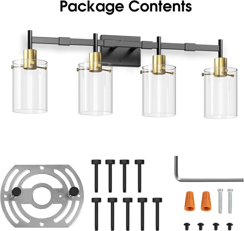 Amazon Bathroom Light Fixtures Large Size,3-Light Black and Gold Bathroom Vanity Lights,Modern Farmhouse,For Vanity Light Fixtures Over Mirror,For Wall Sconces Bedrooms Hallways Bathrooms,Clear Glass Shade