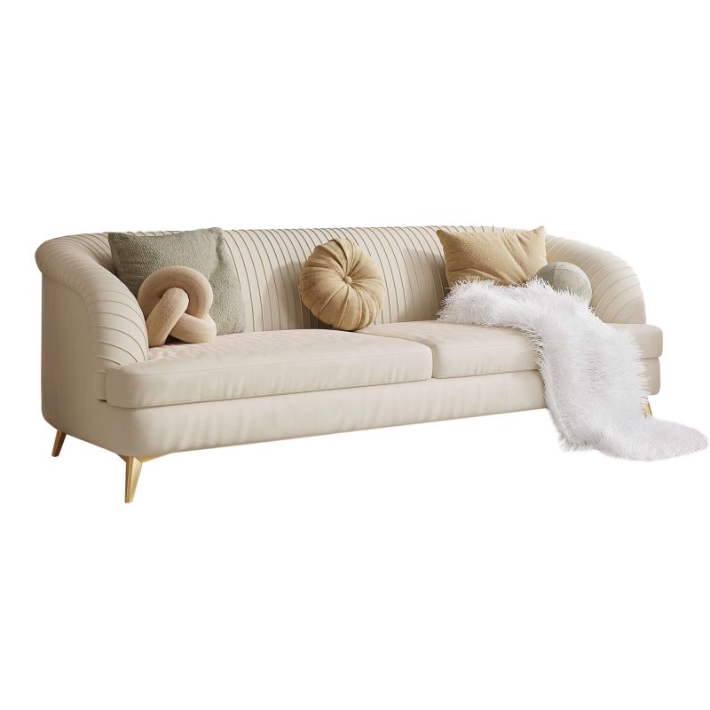 JASIWAY 3-Seat Modern Tufted Velvet Sofa with Metal Feet