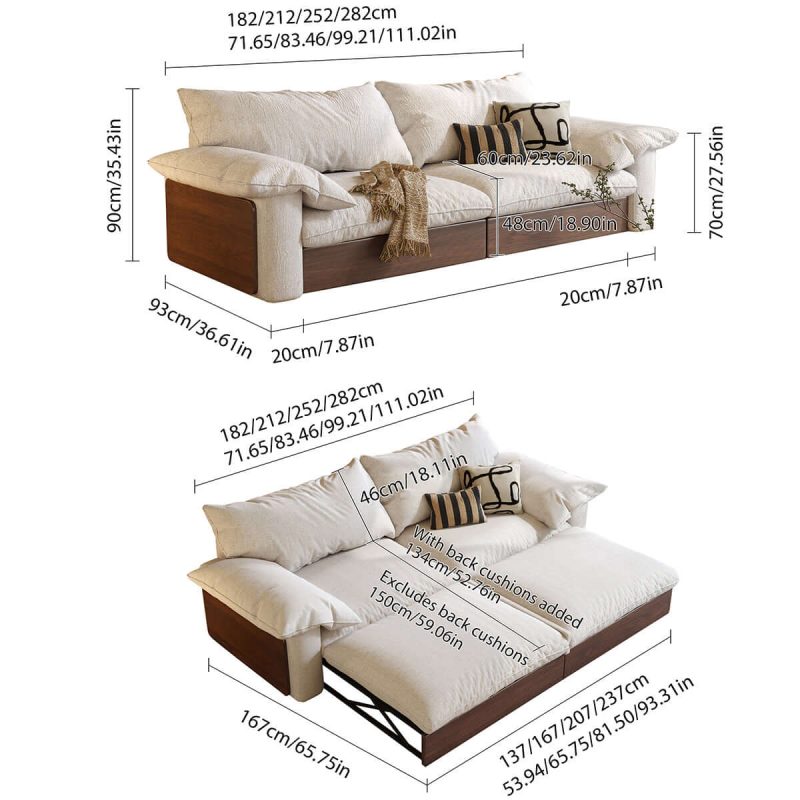 JASIWAY Japandi Pull-out Sofa Bed with Three Fabric Options Available