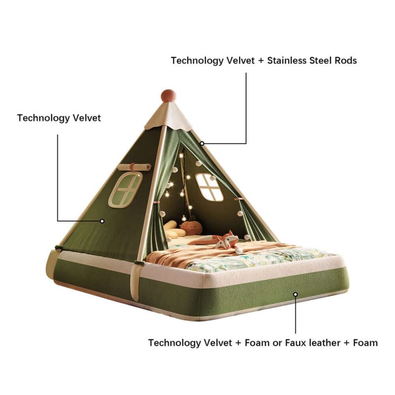 JASIWAY Christmas-Themed Upholstered Kids Tent Bed – Safe & Festive Play and Rest Space