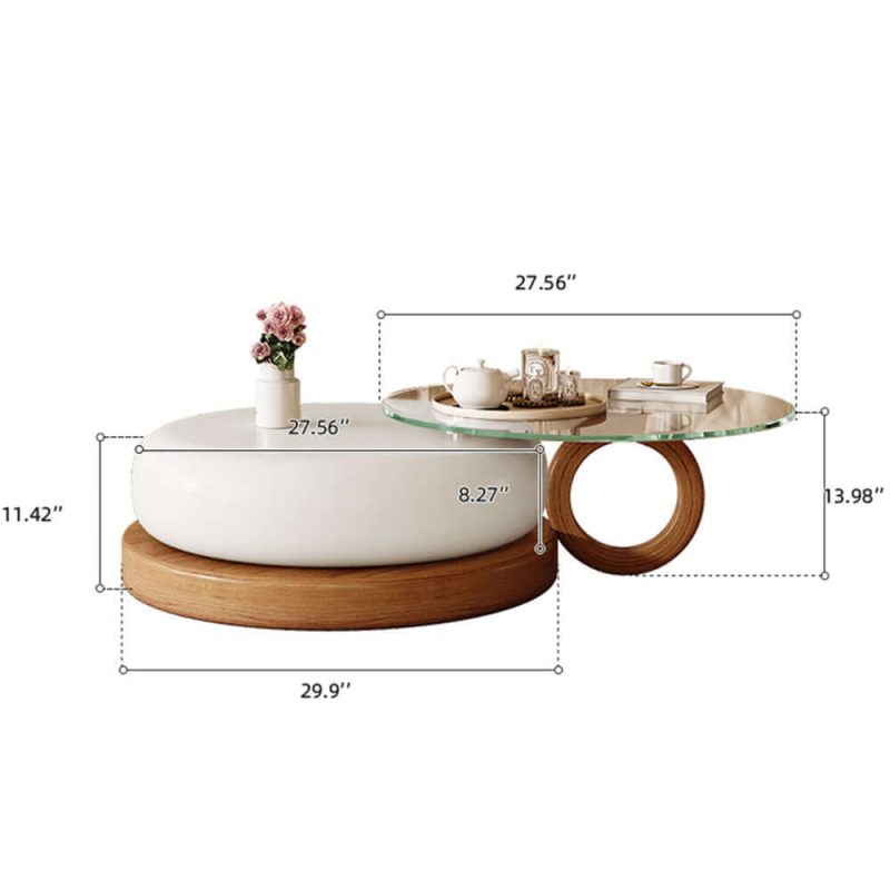 JASIWAY Modern Round Coffee Table – Glass Top & Solid Wood Leg