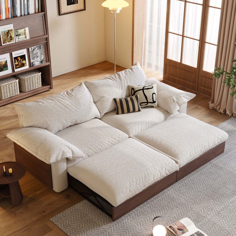 JASIWAY Japandi Pull-out Sofa Bed with Three Fabric Options Available