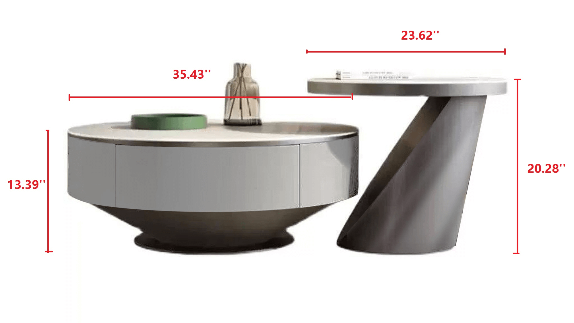 Dimension of Modern Round Nesting Coffee Table Set of 2 with Drawer & Storage