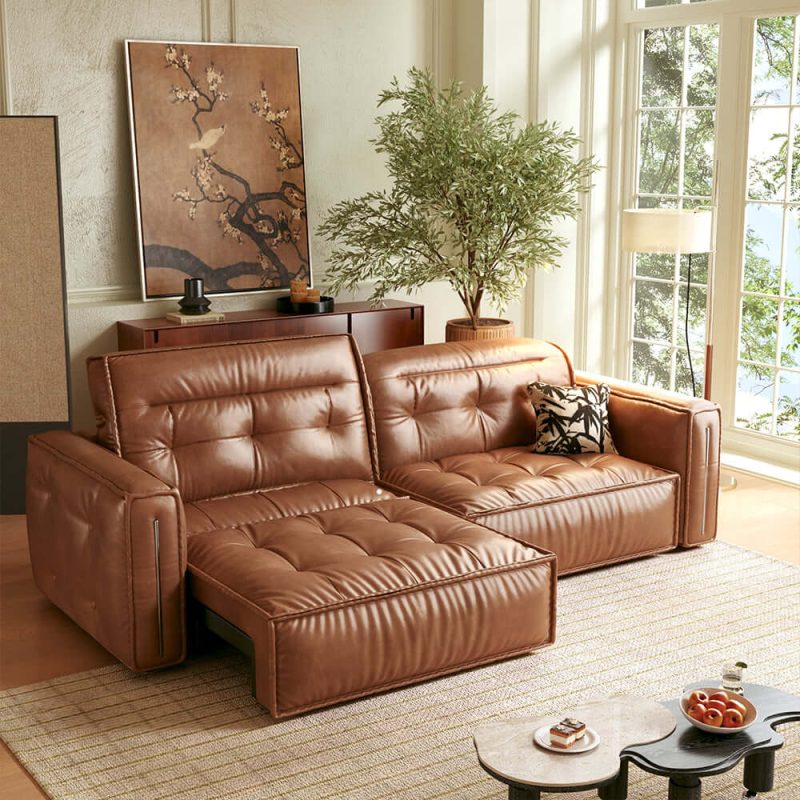 JASIWAY Smart Electric Leather Sofa Bed Couch - Vintage-Style Recliner Design