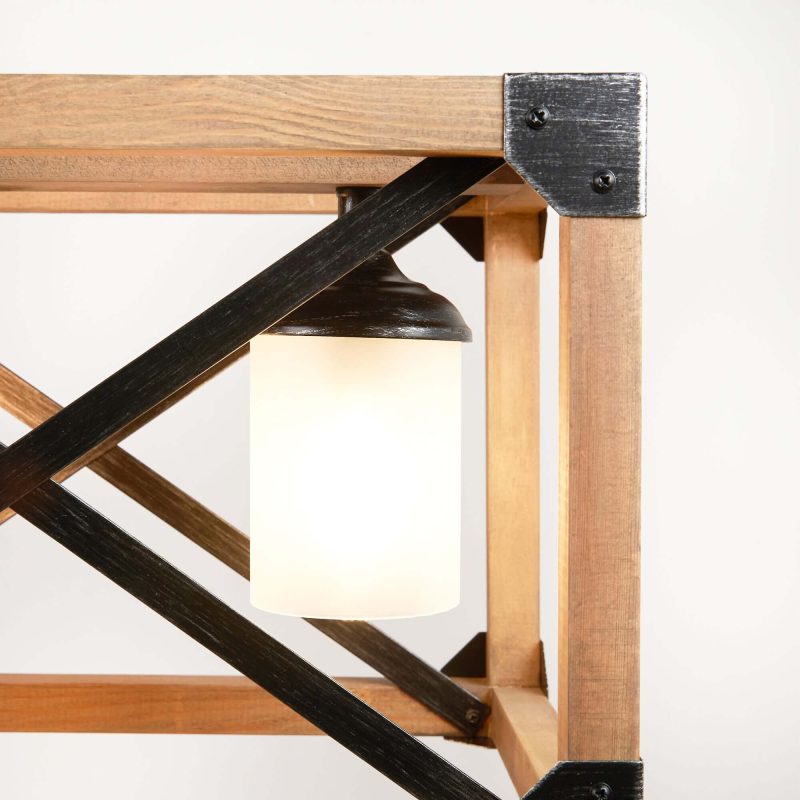 JASIWAY 4-light Rectangle Farmhouse Pendant with Wood Accents
