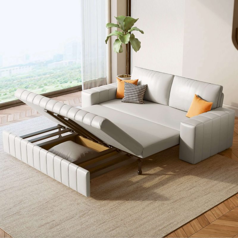 JASIWAY 62.99" Modern Upholstered Couch Bed Leather Sleeper Sofa with Storage Space