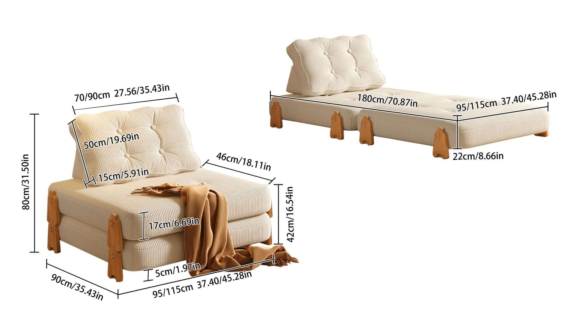 Dimension of Floor Folding Modular Sofa Bed - Convertible & Comfortable for Sitting or Sleeping