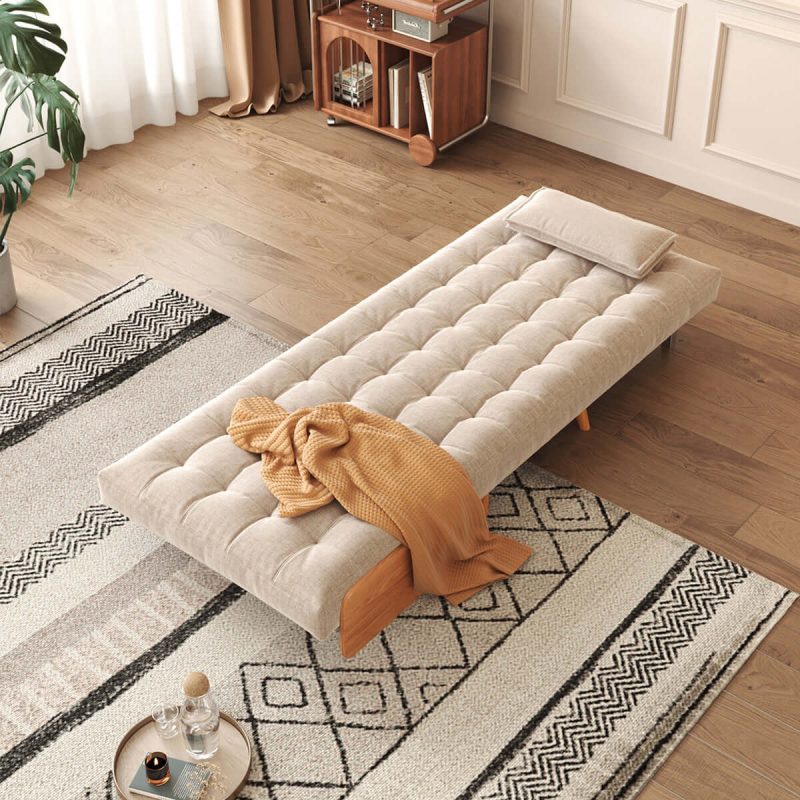 Hausfurn Beige Folding Sofa Bed Convertible Cotton & Linen