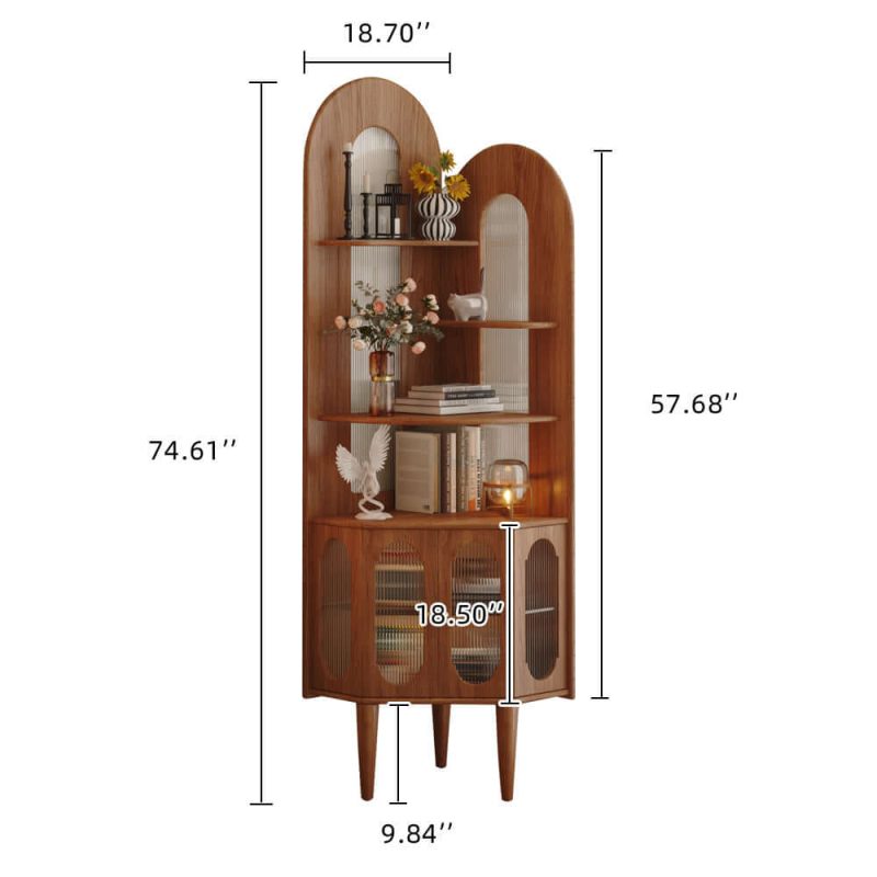JASIWAY Retro Solid Wood Corner Shelf Space-Saving Bookcase for Small Living Spaces