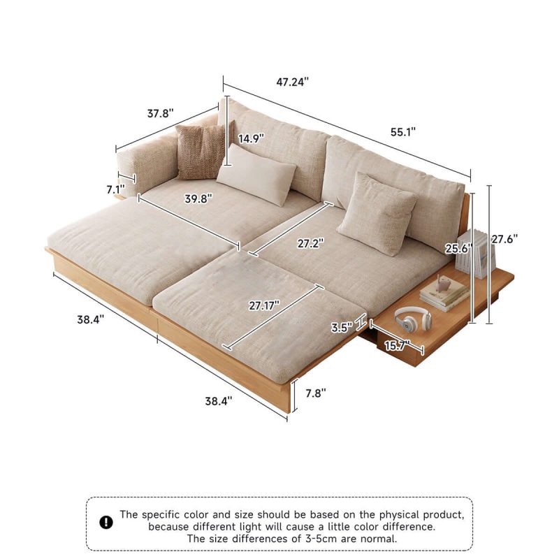 JASIWAY Modern Solid Wood Upholstered Cotton Linen Sofa Beige Folding sofa bed