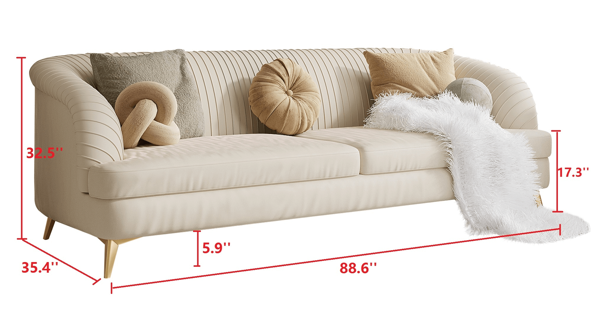 Dimension of 3-Seat Modern Tufted Velvet Sofa with Metal Feet
