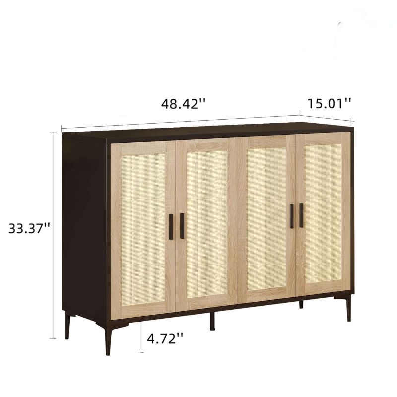 JASIWAY 48.42 Inch Sideboard Cabinet with Rattan Decorated 4-Doors