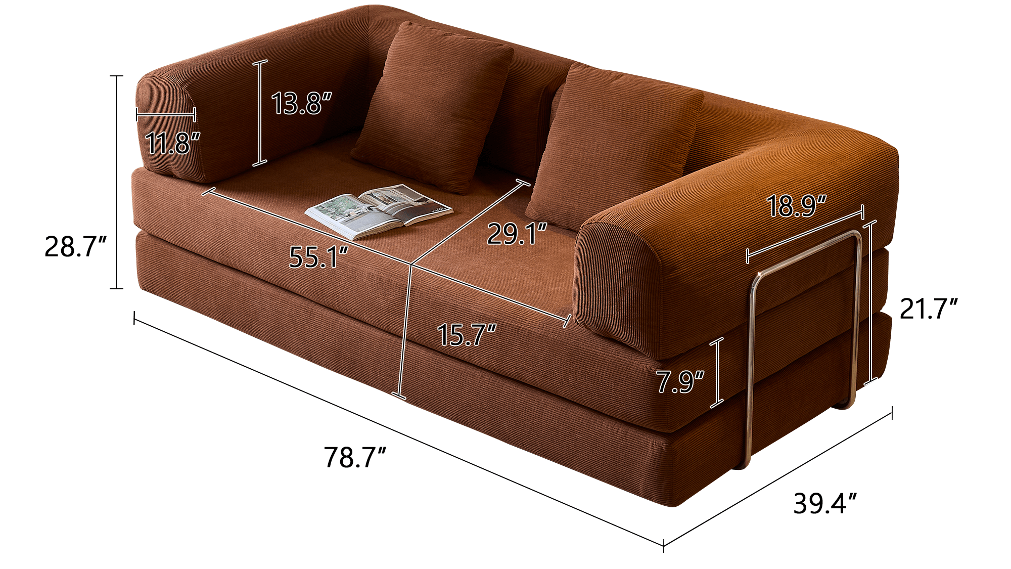 Dimension of 78.7'' Compress Upholstered Convertible Sofa Bed with Corduroy Fabric
