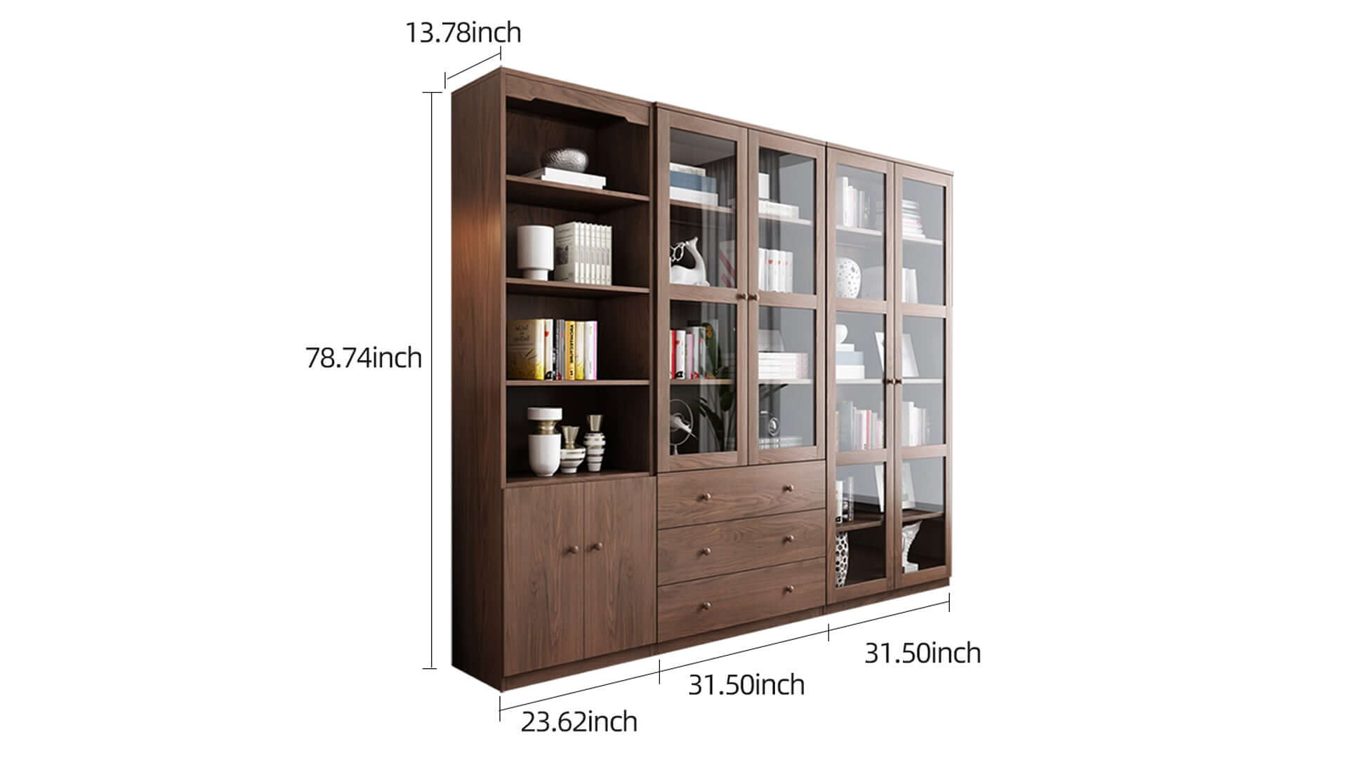 Dimension of Modern Floor-to-Ceiling Bookshelf with Doors - Modular Storage Cabinet