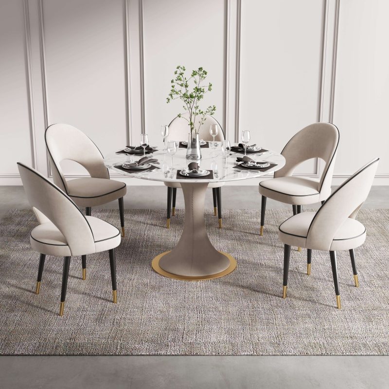 JASIWAY Modern Upholstered Beige Dining Chair Velvet Side Chairs Open Back (Set of 2)