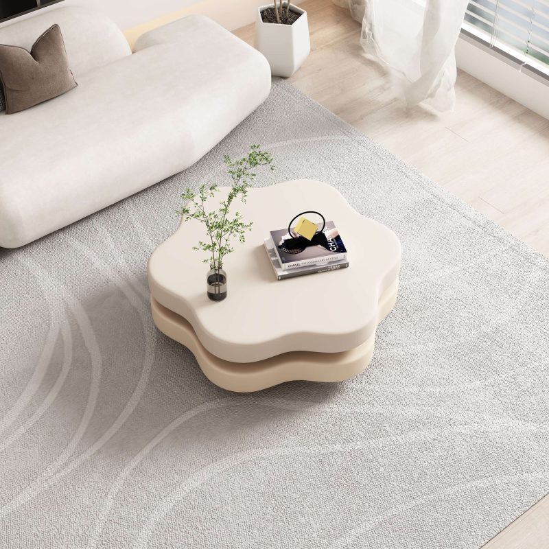 JASIWAY Living Room Cloud Coffee Table with Rotating Shelf