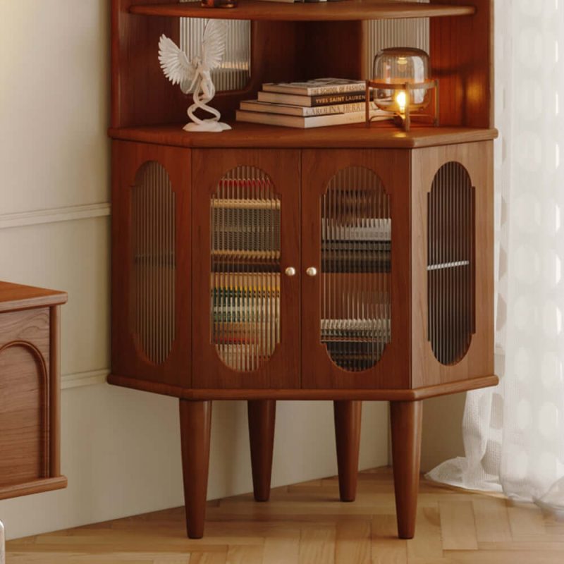 JASIWAY Retro Solid Wood Corner Shelf Space-Saving Bookcase for Small Living Spaces