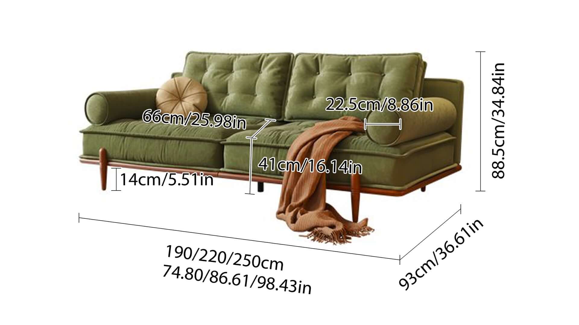 Dimension of French Vintage Couch Sofa Available in Green & White Tech Velvet Upholstery