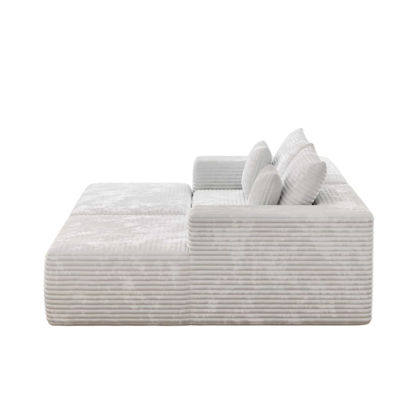 JASIWAY L-shape Beige Color Corduroy Sofa with Ottoman