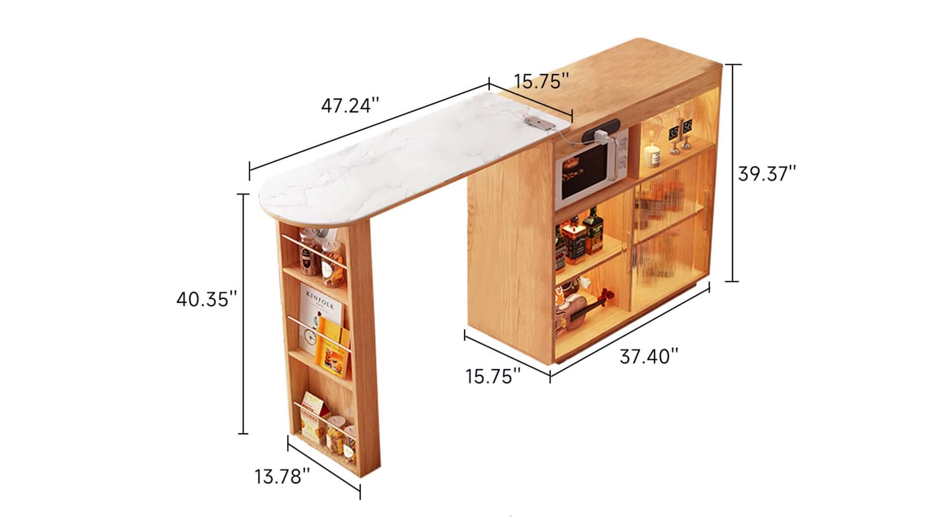 Dimension of Expandable Solid Wood Bar Table with Mobile Island