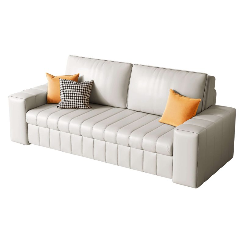 JASIWAY 62.99" Modern Upholstered Couch Bed Leather Sleeper Sofa with Storage Space