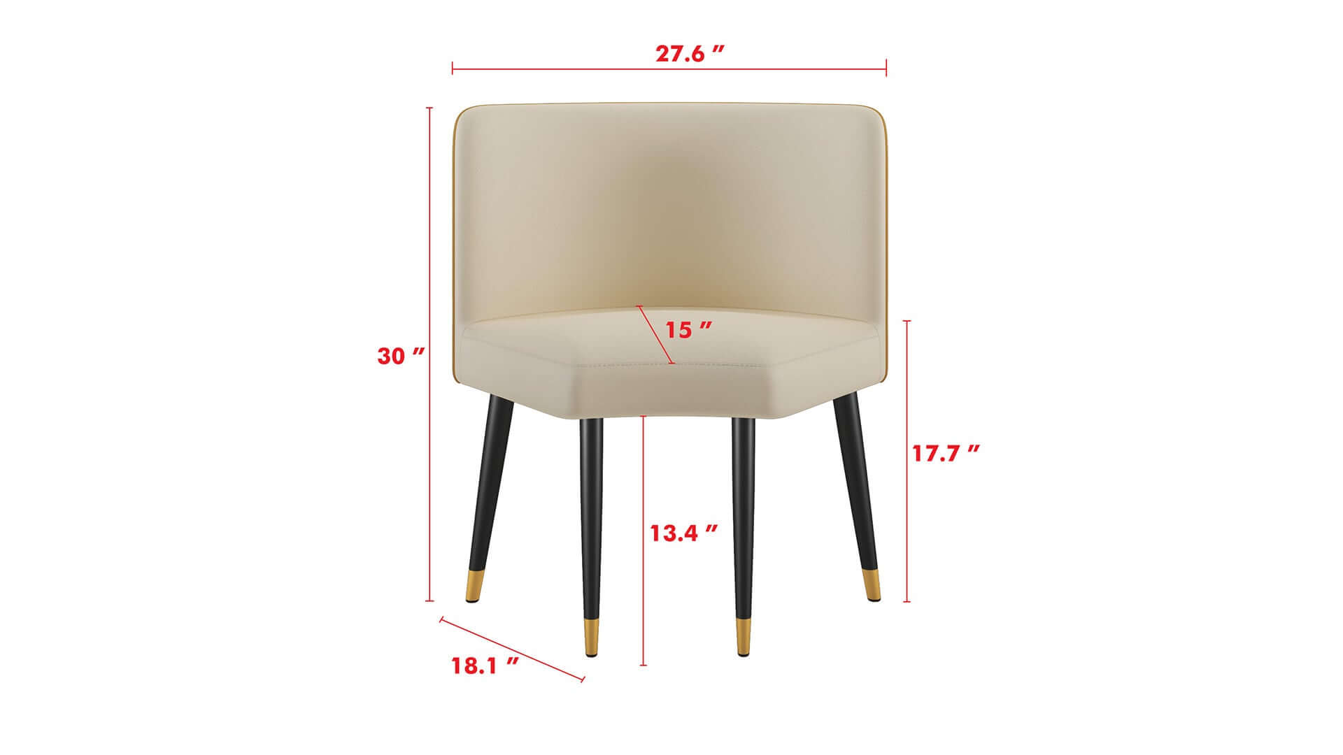 Dimension of Modern White Faux Leather Upholstered Dining Chairs with Metal Leg (Set of 2)