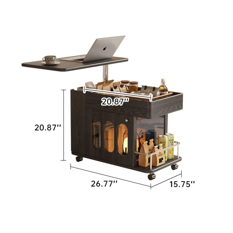 JASIWAY Solid Wood Multi-functional Adjustable Mobile Side Cabinet with Lift up Table Top