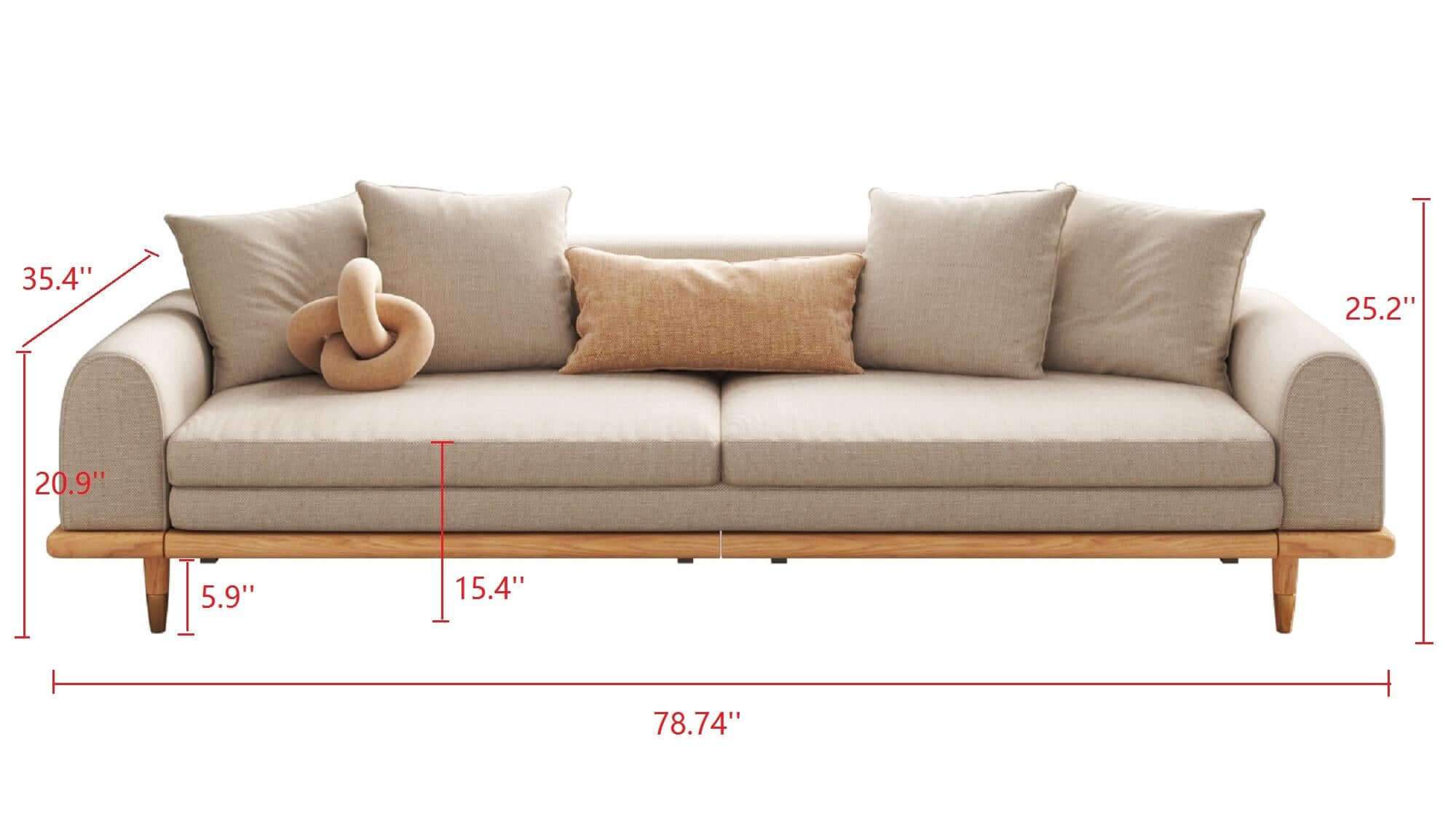 Dimension of Three-Seater Upholstered Sleeper Sofa Retractable Solid Wood Frame