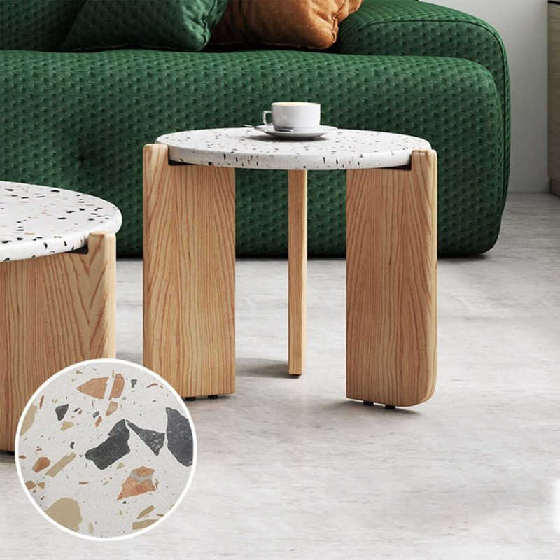 JASIWAY Modern Creative Terrazzo End Table Coffee Side Table Set