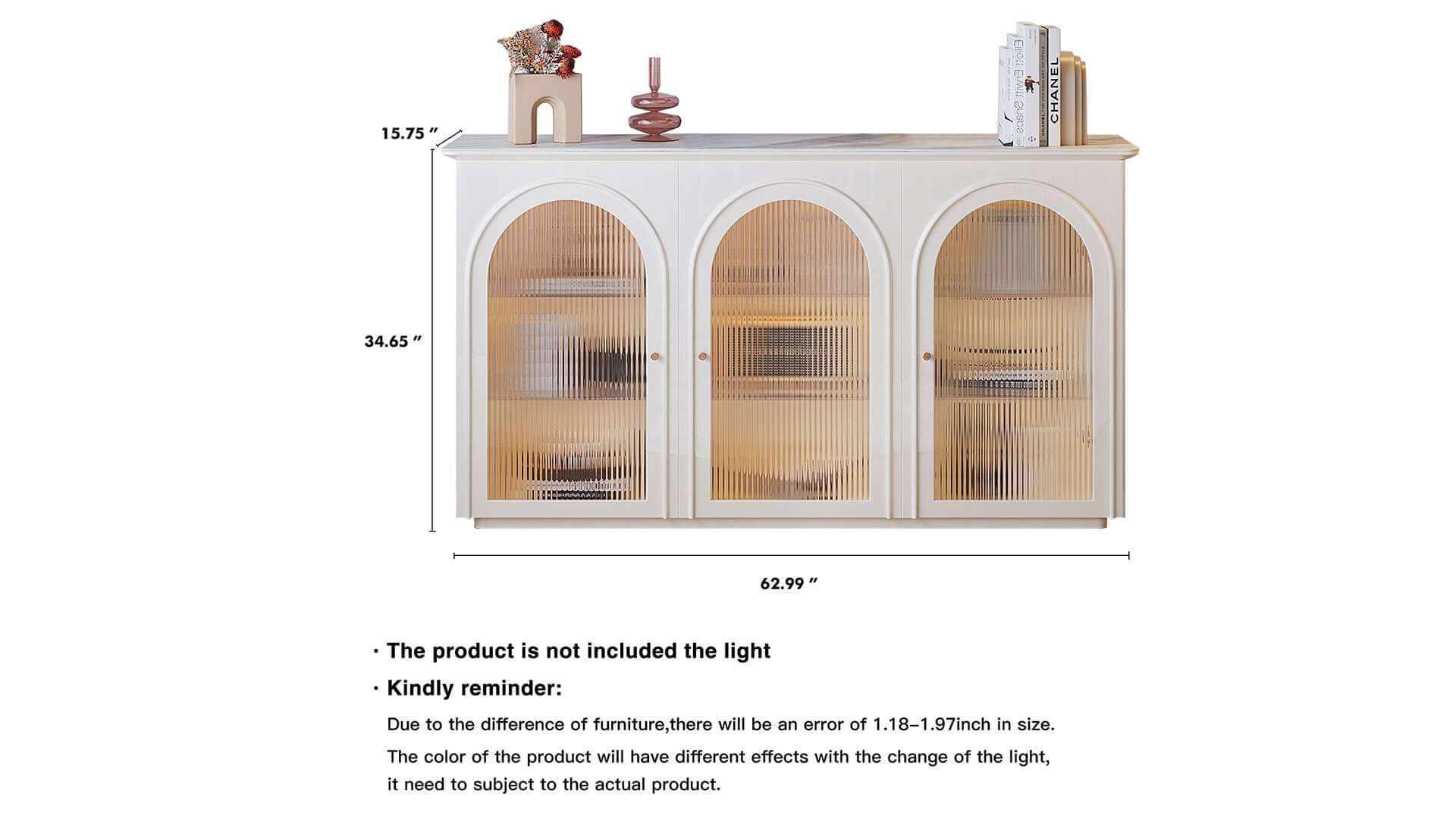 Dimension of 62.99“ Beige Side Cabinet Large Storage Space