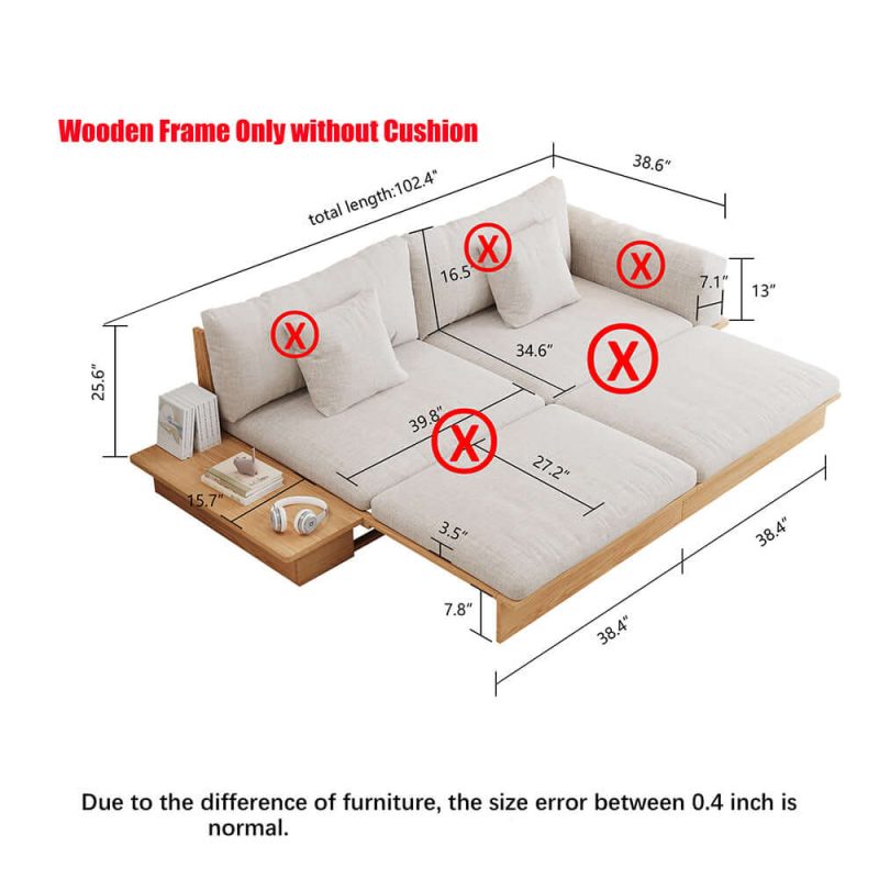 JASIWAY Modern Wooden Pull-Out Sofa Bed Frame Only without Cushion