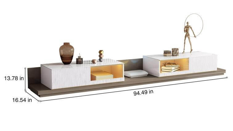 Dimension of Modern White & Coffee TV Stand with Extendable Drawers