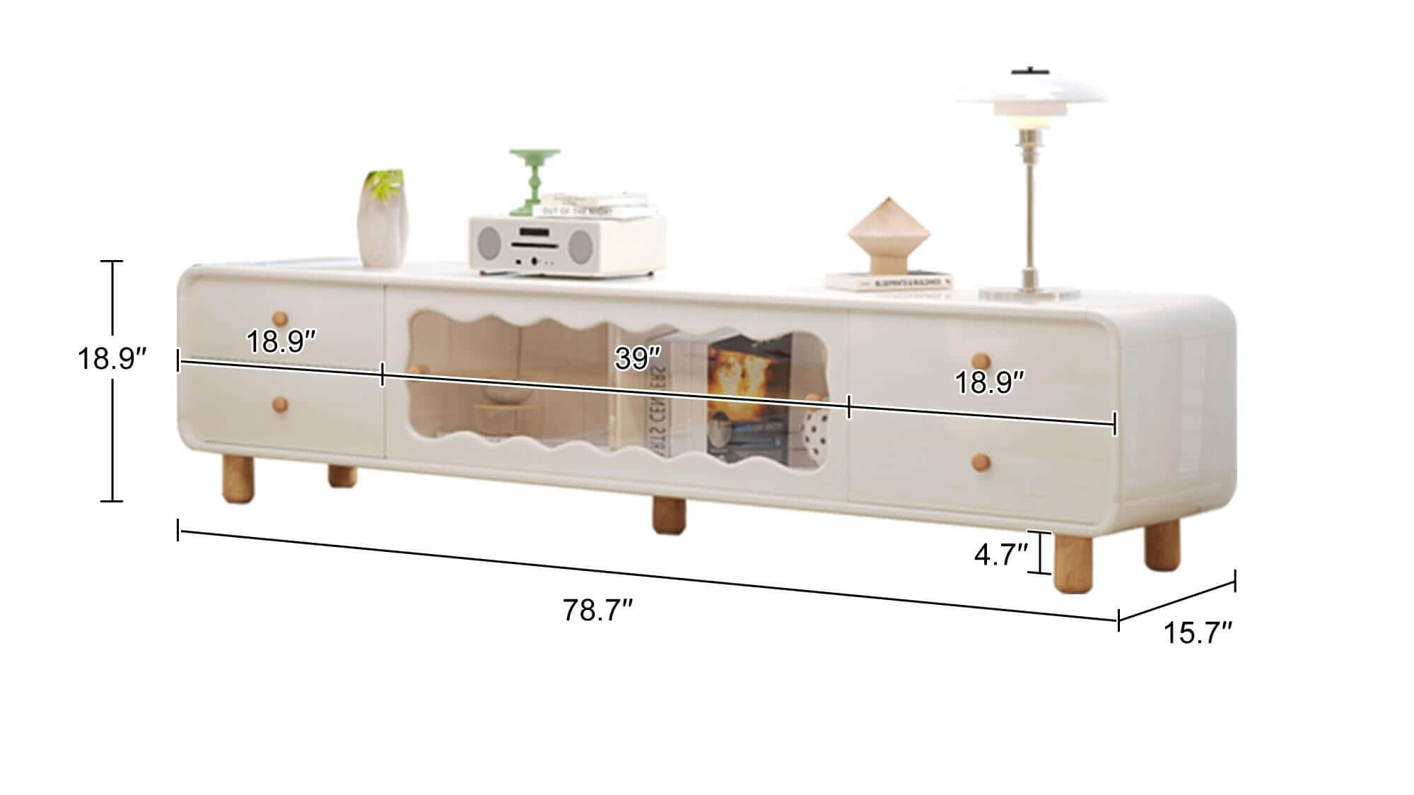 Dimension of Cream Style Wooden TV Stand with Sliding Door & Drawers