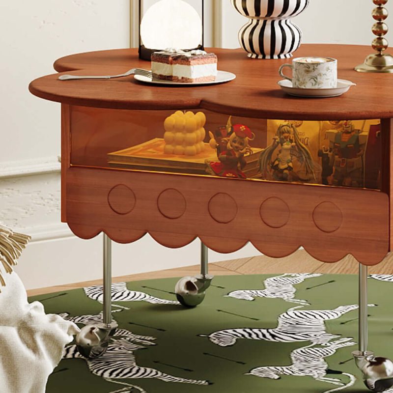 JASIWAY Retro Living Room Movable Coffee Table with Solid Wood Adjustable Petal Design
