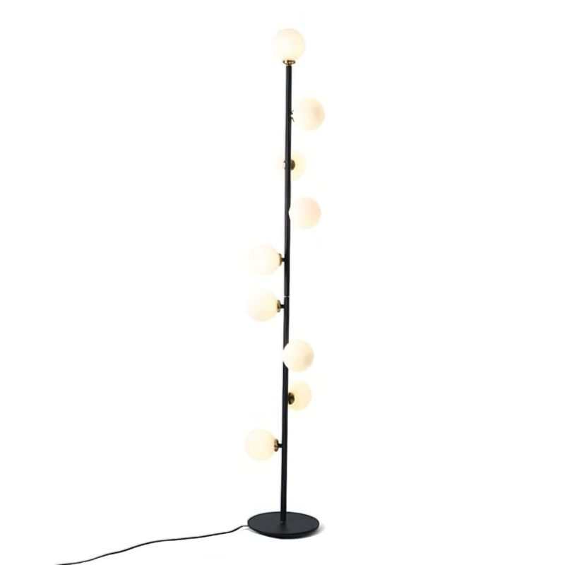JASIWAY Modern LED Black 9-Light Tree Floor Lamp White Glass Globe