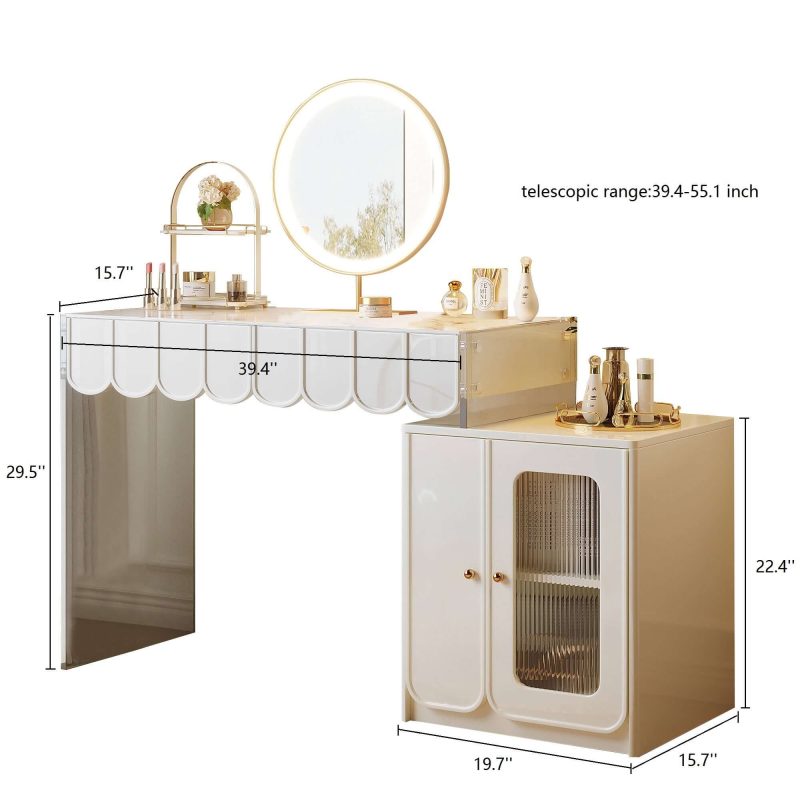 JASIWAY Modern White Makeup Vanity with Drawers & Side Cabinet
