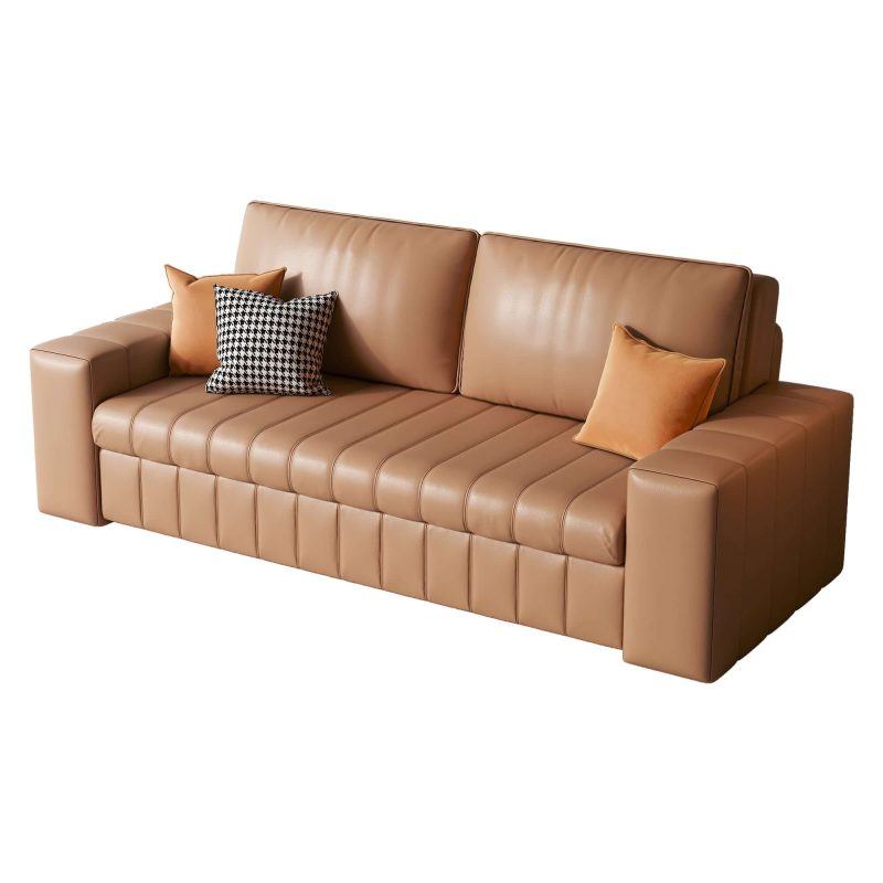 JASIWAY 62.99" Modern Upholstered Couch Bed Leather Sleeper Sofa with Storage Space