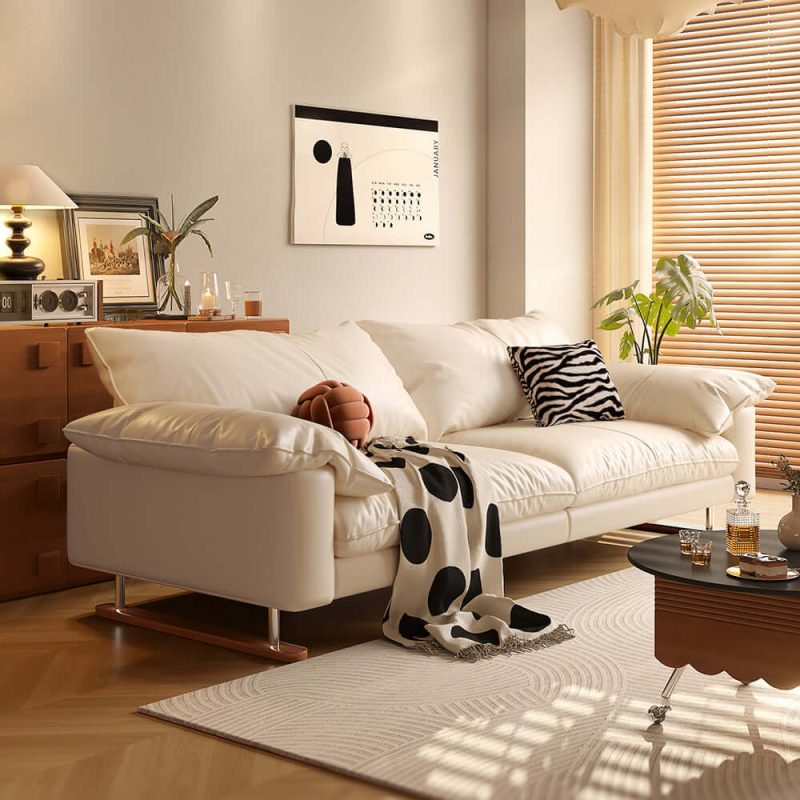 JASIWAY 86.61" Faux Leather Sofa Vintage Style for Living Room