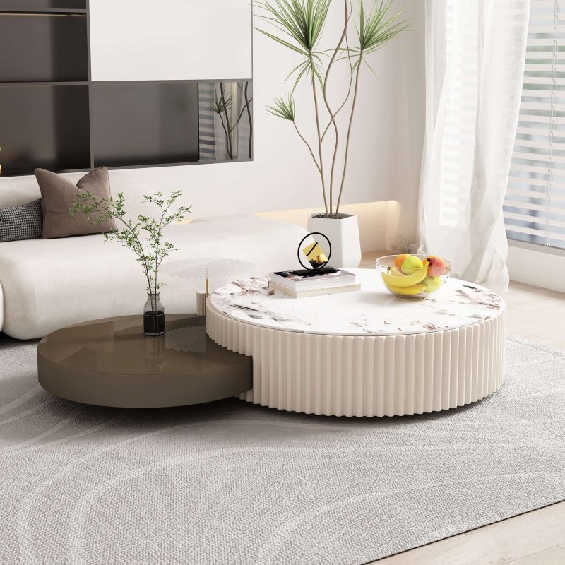 JASIWAY White & Grey Nesting Coffee Table Set of 3 with Storage & Stone Top