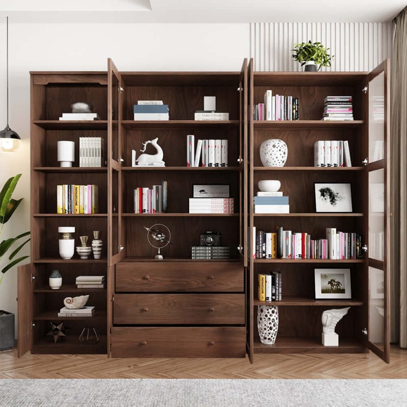 JASIWAY Modern Floor-to-Ceiling Bookshelf with Doors - Modular Storage Cabinet