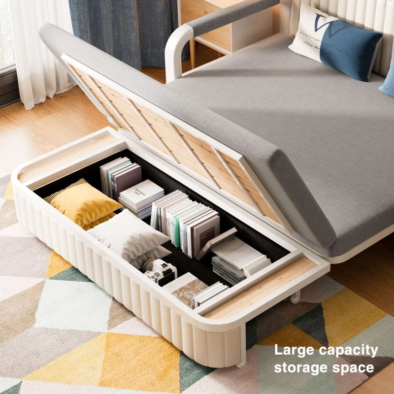 JASIWAY Two-Seaters Sofa Bed Cotton Linen Upholstered Storage with Square Arm