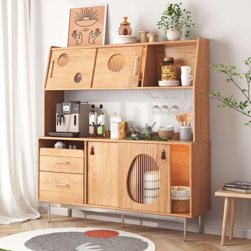JASIWAY Large Capacity Kitchen Sideboard Wooden Sideboard with Wine Cabinet Two Layers Design