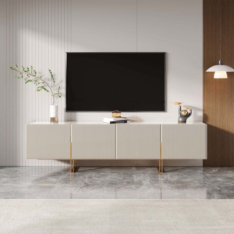 JASIWAY 86.6" Media Console TV Stand for TVs up to 88" Faux Marble Top with Storage