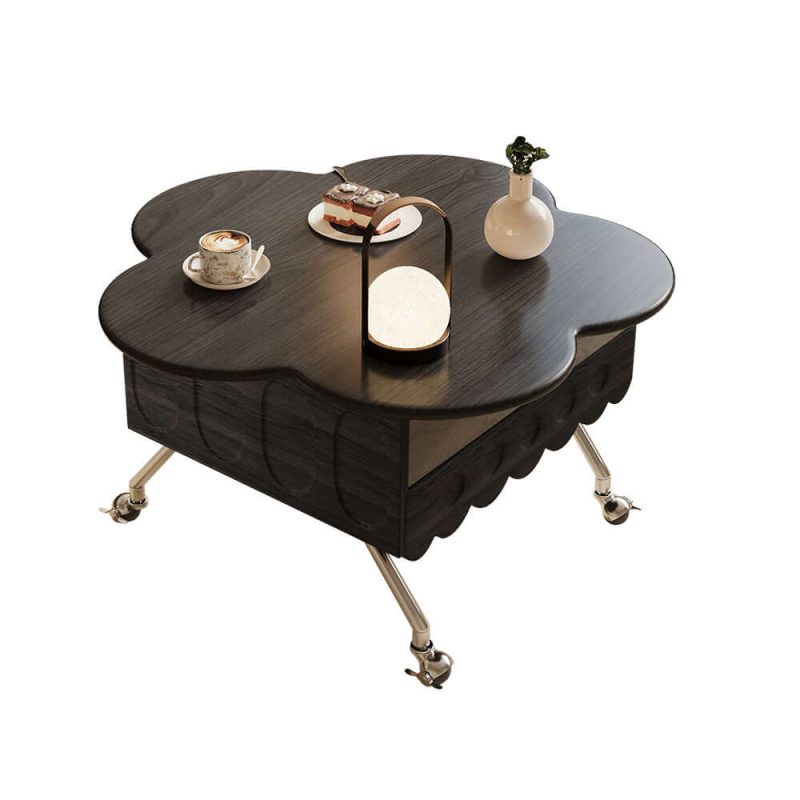 JASIWAY Retro Living Room Movable Coffee Table with Solid Wood Adjustable Petal Design
