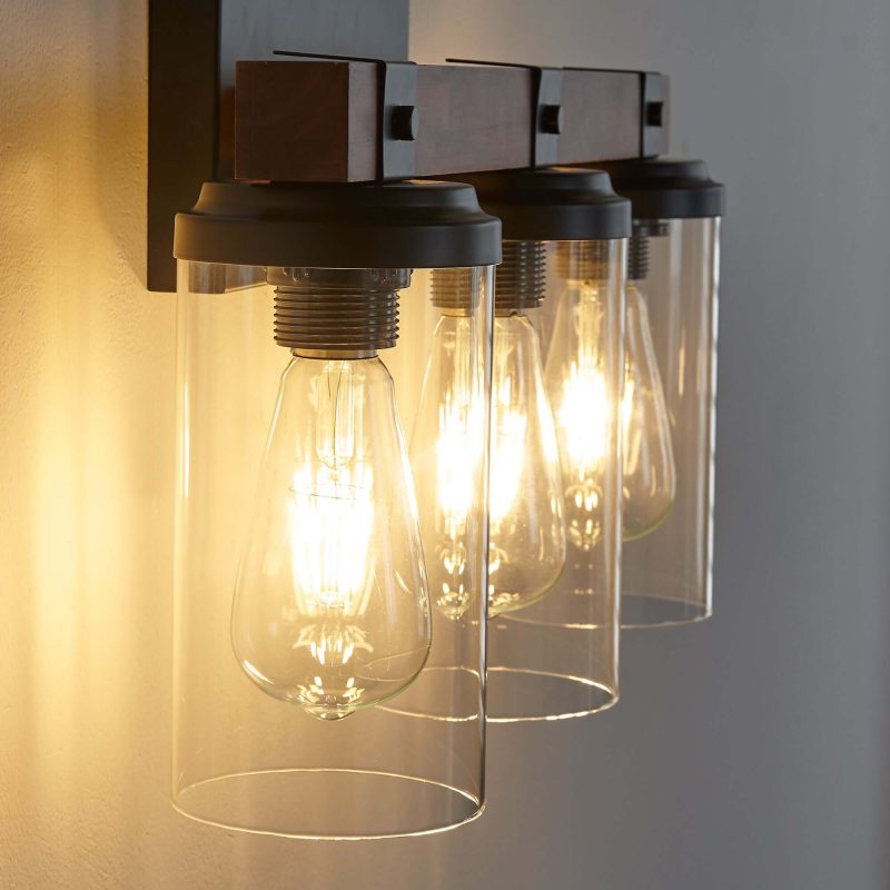 JASIWAY 3-Light Metal Frame Modern Wall Sconce with Clear Glass Shades  Vanity Lights Over Mirror