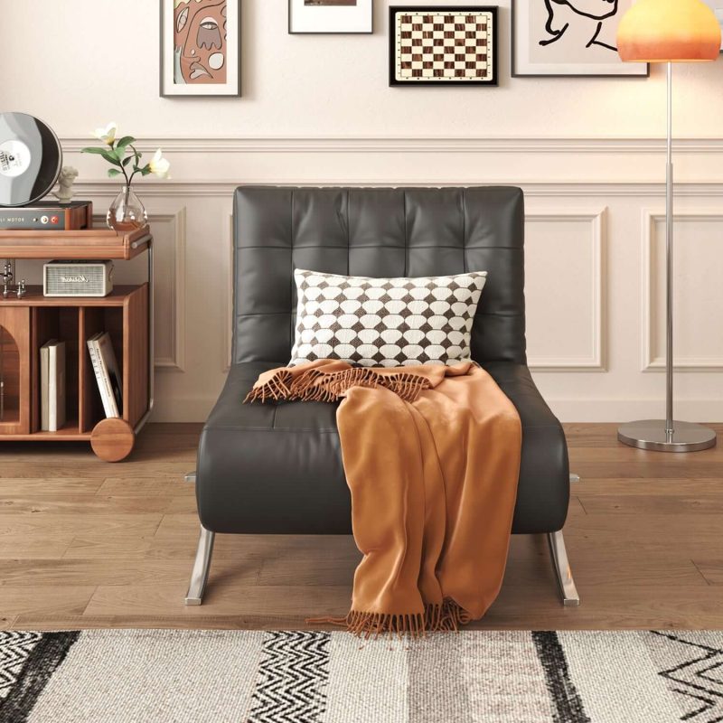 JASIWAY Retro Leather Lazy Barcelona Sofa Chair with Metal Leg