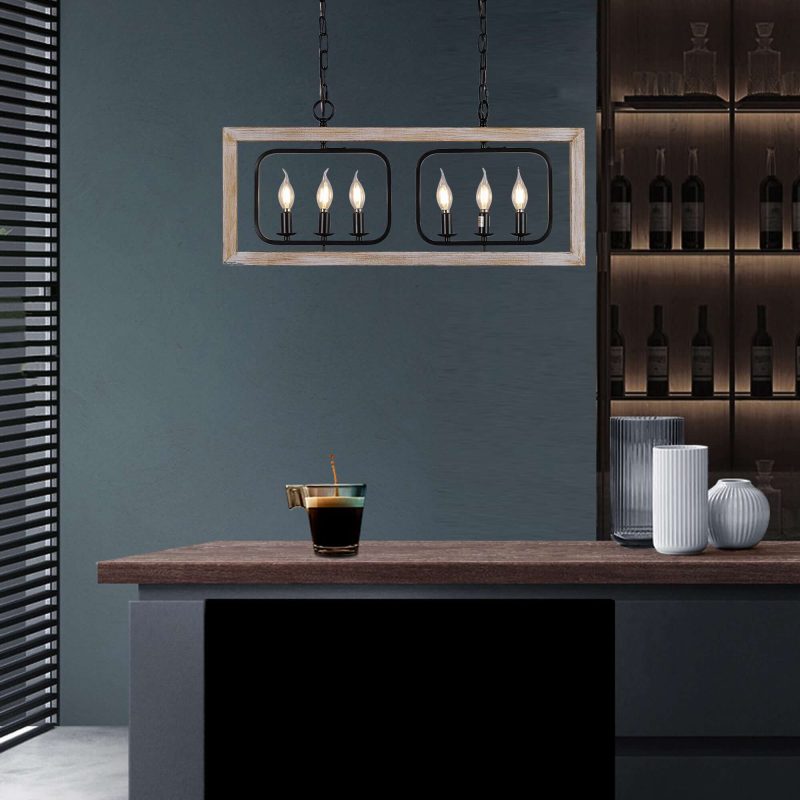 JASIWAY 6-light Chandelier Rustic Pendant Light with Wood Accents