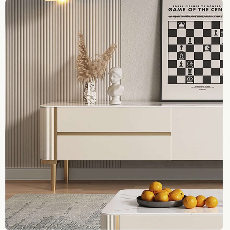 JASIWAY Luxury Rectangle TV Stand with Marbling Slate Top